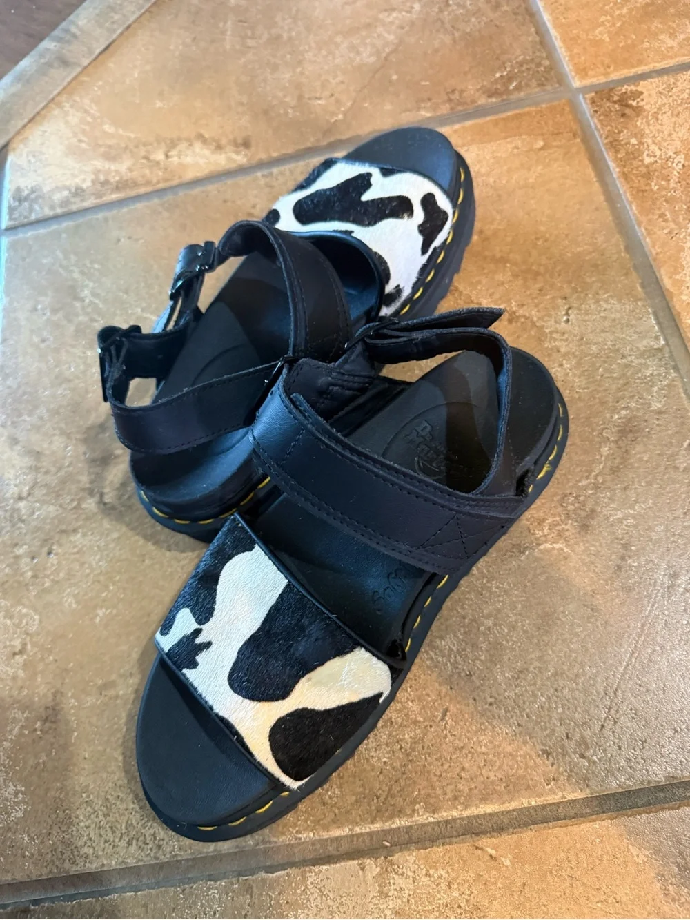 Dr. Martens Voss Cow Print Hair- On Platform Sandals